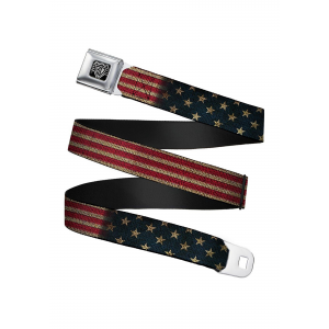 Seatbelt Buckle Belt Featuring Vintage USA Flag