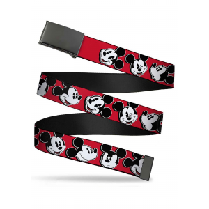Black Buckle Red Web Disney Mickey Mouse Faces Belt 1.25" Wide