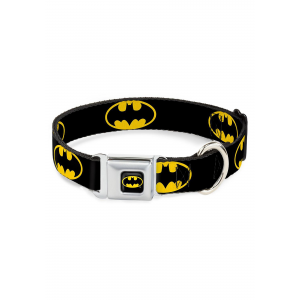Batman Logo Black Seatbelt Buckle Dog Collar- 1" Wide