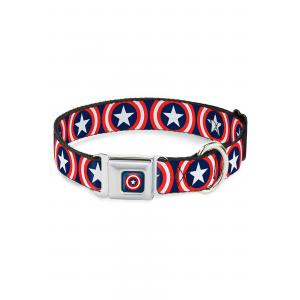Captain America Shield Logo Seatbelt Buckle Dog Collar- 1" Wide