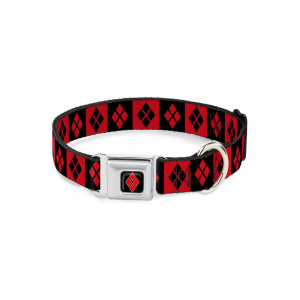 Diamonds Harley Quinn Red/Black Seatbelt Buckle Dog Collar- 1" Wide