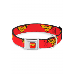 Wonder Woman Logo Red Seatbelt Buckle Dog Collar- 1 Inch