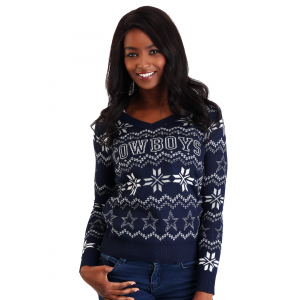 Women's Dallas Cowboys Light Up V-Neck Ugly Christmas Sweater