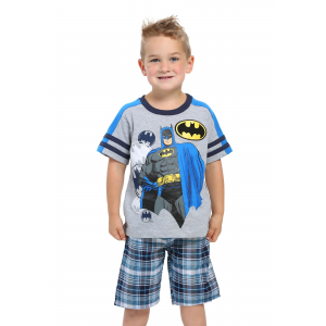 Batman Jersey Tee with Woven Plaid Shorts for Boys