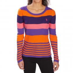 U.s. Polo Assn. Women's Stripe Crew Long-Sleeve Sweater - Purple, M