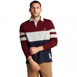 Nautica Men's Long-Sleeve Colorblock Stripe Rugby Shirt - Red, L