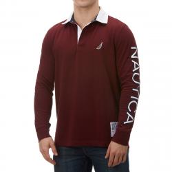 Nautica Men's Long-Sleeve Logo Rugby Jersey - Red, M