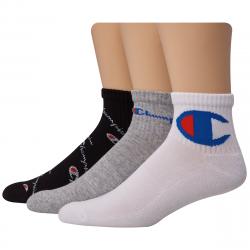 Champion Men's Multi Logo Ankle Sock, 3 Pack - Various Patterns, 6-12