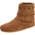 Minnetonka Women's Double Fringe Side Zip Boot Taupe