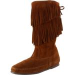 Minnetonka Women's 2-Layer Fringe Boot Dusty Brown