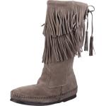 Minnetonka Women's 2-Layer Fringe Boot Grey