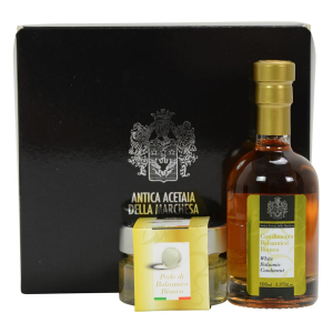 Gift Box: White Balsamic Pearls and White Balsamic Condiment - 1.7 oz jar + 3.4 fl oz bottle