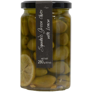 Squashed Green Olives with Lemon - 10 oz jar
