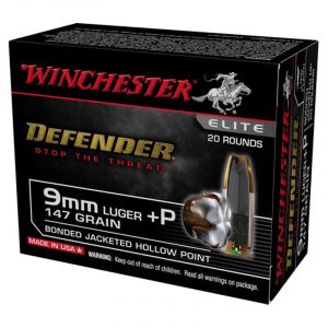 Winchester Defender Bonded Handgun Ammunition 9mm Luger (+P) 147 gr. JHP 1030 fps 20/ct