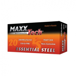Maxxtech Essential Steel Rifle Ammunition .308 Win 150 gr FMJ 2800 fps 500/ct Case (25-20rd Boxes)