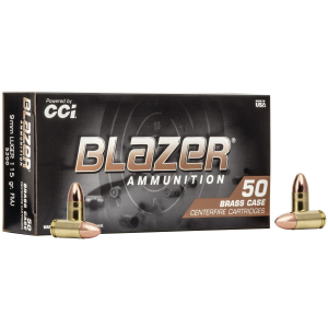 CCI Blazer Brass Handgun Ammunition 9mm Luger 115 gr. FMJ 1145 fps 50/ct