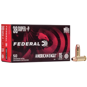 American Eagle Handgun Ammunition .38 Super (+P) 115 gr JHP 1130 fps 50/box