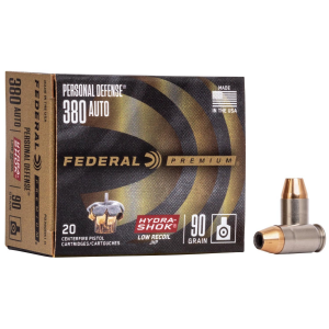 Federal Premuim Personal Defense Handgun Ammunition .380 ACP 90 gr JHP 1000 fps 20/box