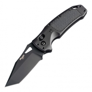 Hogue SIG K320 AXG Pro Folding Knife 3.5" Tanto Blade - Black Cerakote Finish - Matte Black Aluminum Frame & Solid Black G10 Insert
