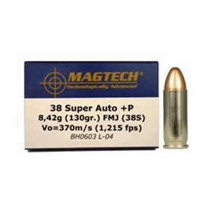 MagTech Handgun Ammunition .38 Super (+P) 130 gr FMJ 1215 fps 50/box