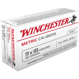 Winchester Metric Caliber Handgun Ammunition 9mm Makarov 95 gr FMJ 1017 fps 50/ct