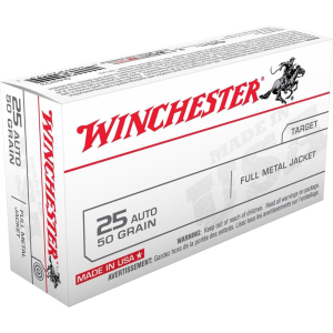 Winchester Winchester USA Handgun Ammunition .25 ACP 50 gr FMJ  50/ct - $32.49 at Natchez Shooting & Outdoors