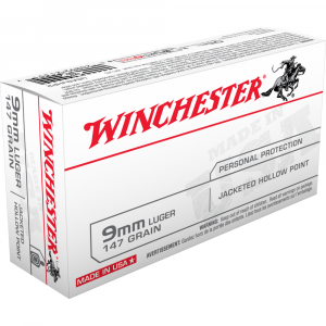Winchester USA Handgun Ammunition 9mm Luger 147 gr. JHP 990 fps 50/ct