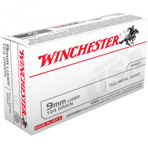 Winchester USA Handgun Ammunition 9mm Luger 124 gr. FMJ 1140 fps 50/ct