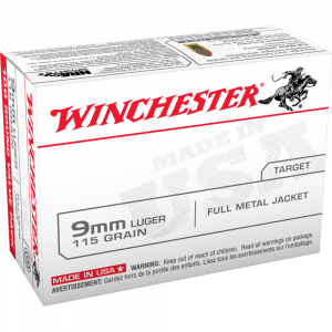 Winchester Target Handgun Ammunition 9mm Luger 115 gr. FMJ 1190 fps 100/ct