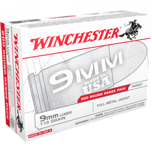 Winchester USA Handgun Ammunition 9mm Luger 115 gr. FMJ 1190 fps 200/ct bulk