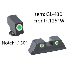 Ameriglo Classic 3 Dot Night Sight Set for Glock 42/43 / Front Tritium - Green / Front Outline - White / Rear Tritium - Green / Rear Outline - White