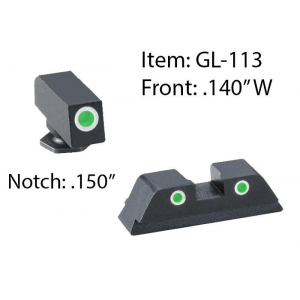 Ameriglo Classic Style 3-Dot Night Sight Set for Select Glocks / Front Tritium - Green / Front Outline - White / Rear Tritium - Green / Rear Outline -