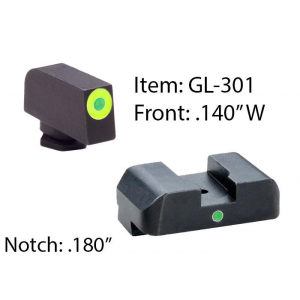Ameriglo Tritium i-Dot Night Sight Set for Select Glocks / Front Outline Color - LumiGreen / Rear Metal Style - New