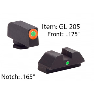 Ameriglo Glock Tritium I-Dot Night Sight Set for Glock 42, 43 - Orange Outline Front / Single Green Dot Rear