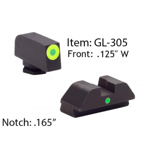 Ameriglo Glock Tritium I-Dot Night Sight Set for Glock 42, 43 - Lime Outline Front / Single Green Dot Rear