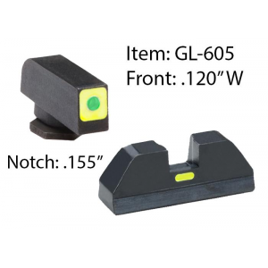Ameriglo Glock CAP Set For Glock 42, 43 - Green Tritium Lime Green Lumi Square Outline Front/Rear