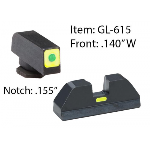 Ameriglo Glock CAP Sight Set For Glock 20, 21, 29, 30, 31, 32, 36, 40, 41 - Green Tritium Lime Green Lumisquare Outline Front/Rear