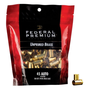 Federal Federal Premium Unprimed Brass Handgun Cartridge Cases 100/ct .45 Auto - $49.99 at Natchez Shooting & Outdoors