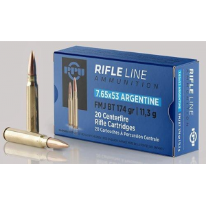 PPU Rifle Ammunition 7.65mm x 53 Argentine 174 gr FMJ 2624 fps 20/ct