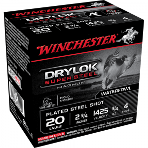Winchester Super-X Drylok Super Steel Shotshells 20 ga 2-3/4" 3/4 oz 1425 fps #4 25/ct