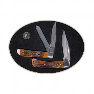 Remington American Classic Knife Tin Collector Gift Set 3 1/2" Blade Brown Bone