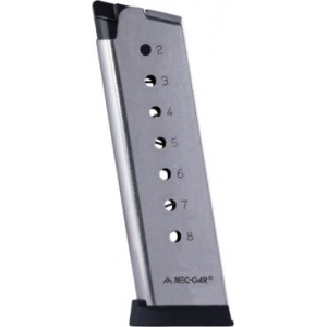 Mec-Gar 1911 Govt Magazine with Plastic Removable Buttplate & Follower .45 ACP HT Stainless Steel 8 rds High Cap