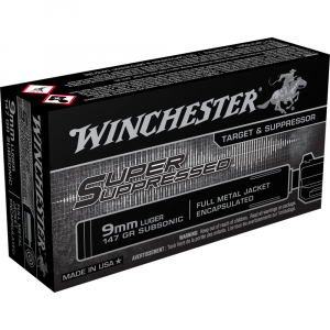 Winchester Super Supressed Handgun Ammunition 9mm Luger 147 gr. FMJE 990 fps 50/ct