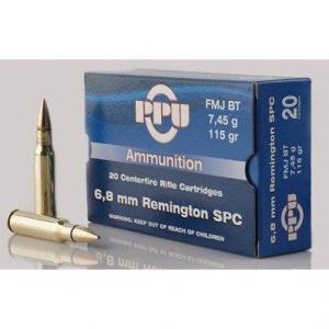 PPU Standard Rifle Ammunition 6.8mm SPC 115 gr FMJBT 2624 fps 20/ct