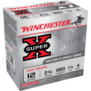 Winchester Super-X Hi-Brass Shotshells 12 ga 2-3/4" 1-1/4oz 1220 fps #4 25/ct
