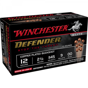 Winchester Copper Plated Defender Shotshells 12 ga 2-3/4" 9-Pellet 1145 fps #00 10/ct