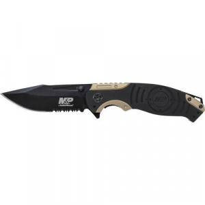 Smith & Wesson M&P Drop Point Folding Knife Liner Lock 3 1/2" Blade Black and Tan