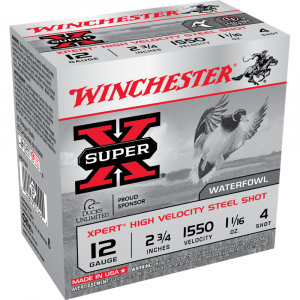 Winchester Xpert High Velocity Steel Shotshells 12 ga 2-3/4" 1-1/16 oz 1550 fps #4 25/ct