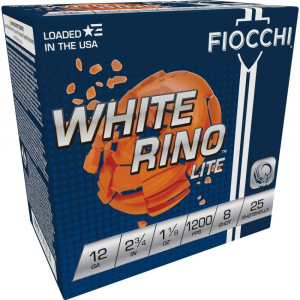Fiocchi White Rino Lite Shotshells 12 ga 2-3/4" 1-1/8oz 1200 fps #8 25/ct