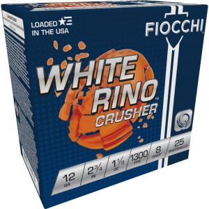 Fiocchi White Rino Crusher Shotshells 12 ga  2-3/4" 1-1/8oz 1300 fps #8 25/ct